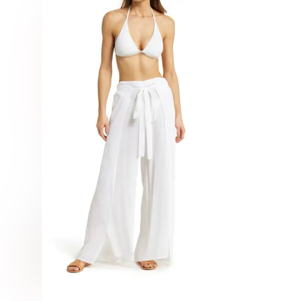NWOT Elan Vented Wrap Cover-Up Pants White Wide-Leg Beach Cruisewear Resort S